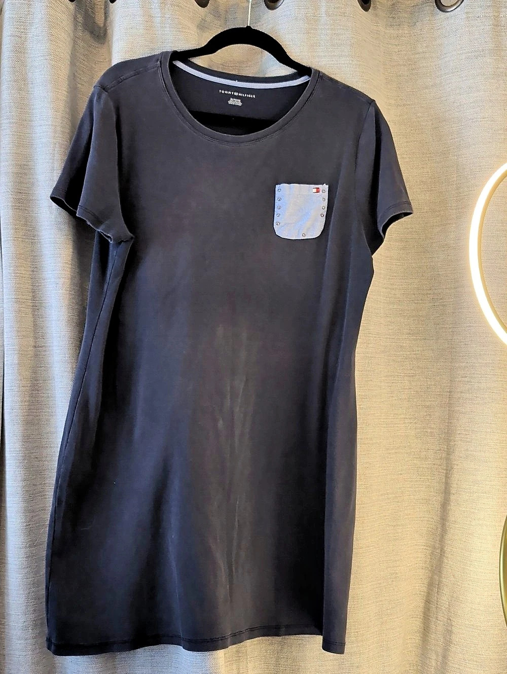 Tommy Hilfiger Womens Mini T-Shirt Dress Black Crew Neck Pocket Size XL 16